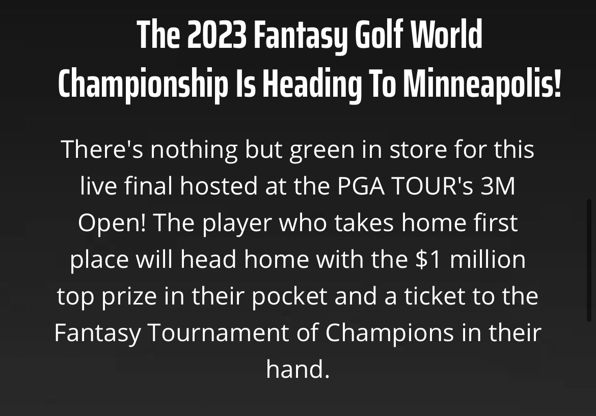 ToeTagginTambo's tweet photo. The @DraftKings #FGWC Live Final will take place at the 3M Open in Minneapolis!
$1M up for grabs! 💰 https://t.co/4ccch4RyAy