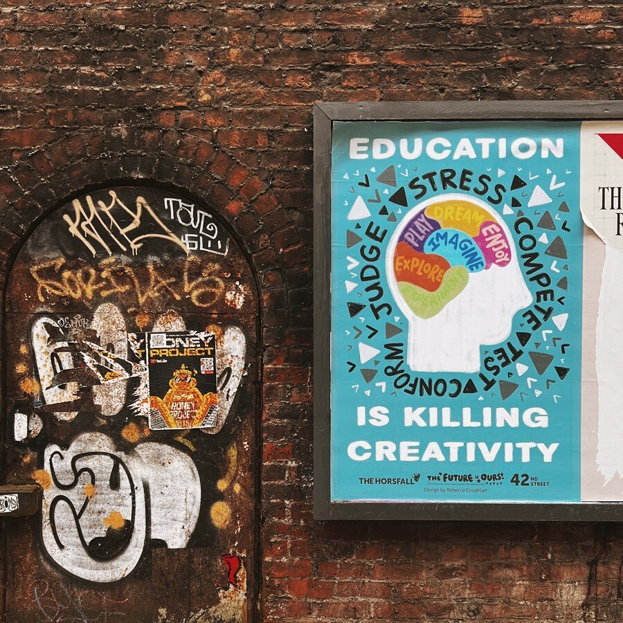 I was asked to design a street poster for @thehorsfall_42ndstreet based on one of their #TheFutureIsOursFestival #ARightToACreativeLife statements and after working with a young woman on a project that looked at how restrictive she found art in school this statement really s…