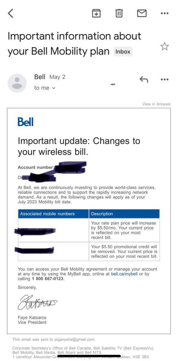 PetiteGanesha's tweet image. While Rogers is citing price down, Bell MTS is cranking theirs up! This email I received couple days ago, saying that they will increase prices for an EXISTING customer. #BellMTS #bell #boooe apple.news/APqqkOpM8SQOc3…