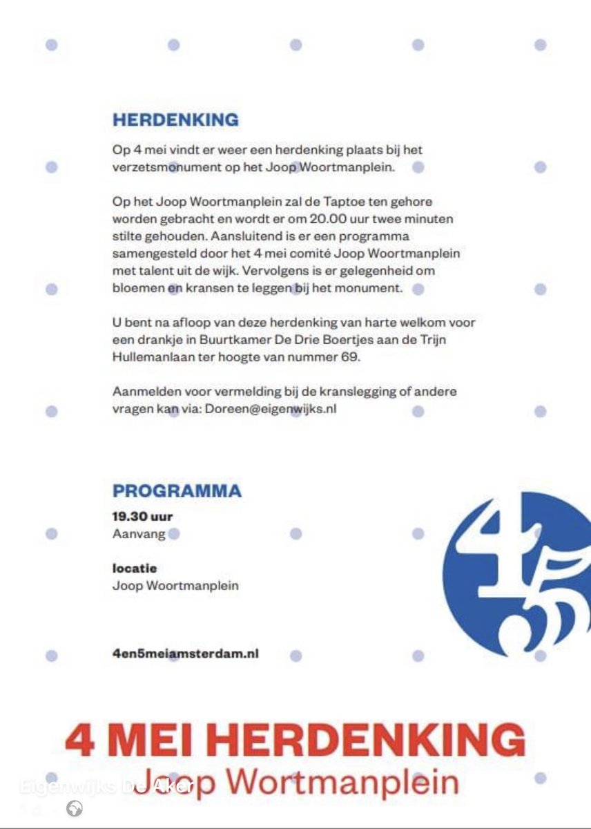 StichtingBurge1's tweet photo. Stichting Burgerhart vrijwilligers hebben ook deelgenomen in Amsterdam aan de herdenkingsbijeenkomst 4 mei op de Joop Woortmanplein met een boeket bloemen...

#2minutenstilte 

#dodenherdenking2023

⁦@Comite4en5mei⁩ 

#kunstvanhetsamenleven 

#stichtingburgerhartamsterdam https://t.co/V8hk4WJtX3