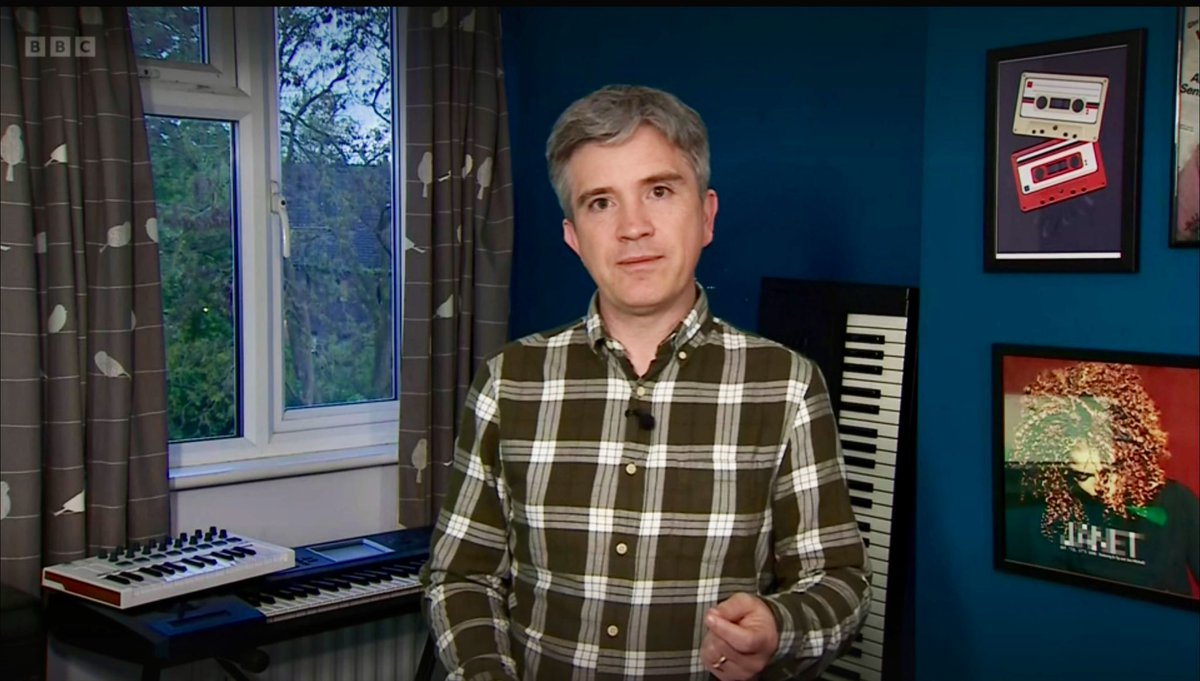 Bloody hell! My Mixtape print was on @bbcnews behind <a href="/mrdiscopop/">Mark Savage</a> 
gailmyerscough.co.uk/product-page/m…