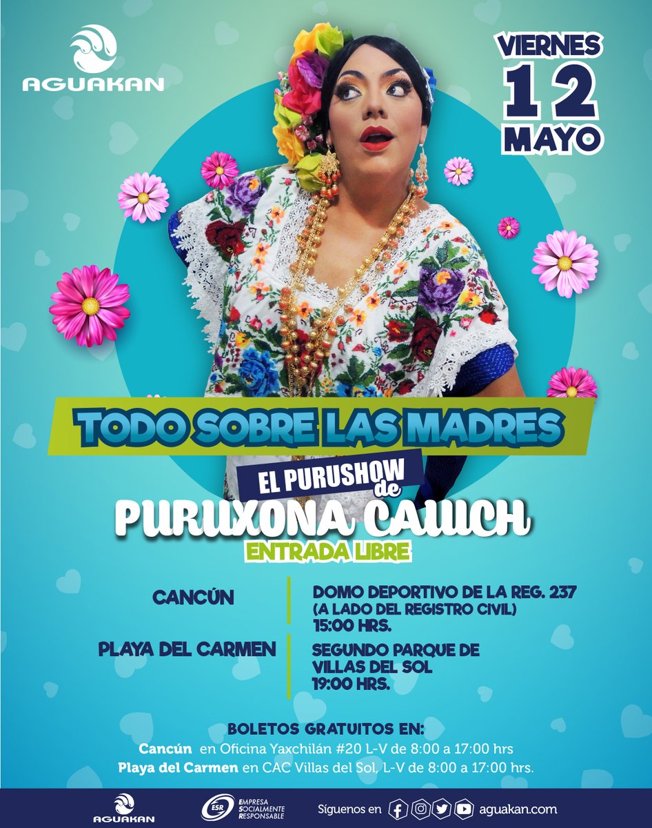 DHCAGUAKAN's tweet photo. Aguakan tiene preparado un regalo especial para todas las madres. ¡Asiste al increíble show con @puruxonacauich y celebra con nosotros! #EventoGratuito https://t.co/KYo8cCkFVN