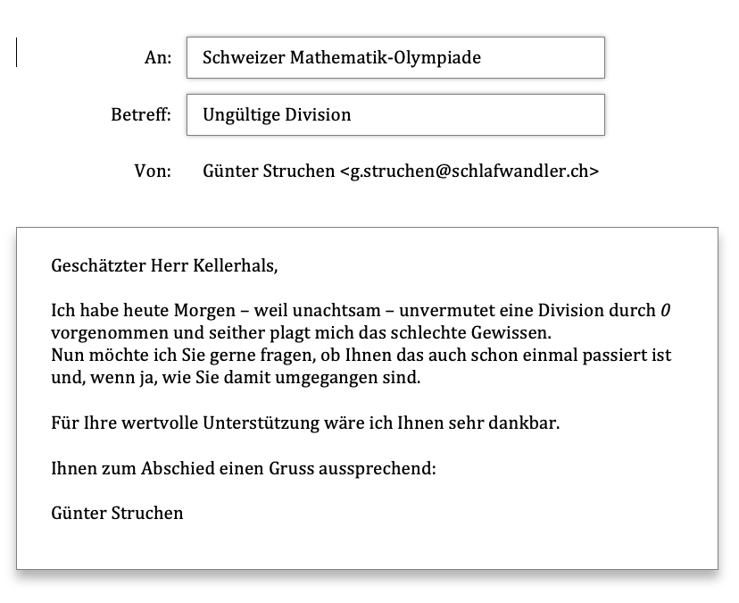 gstruchen's tweet photo. Liebe @dmv_mathematik 
Da erfahrungsgemäss sehr viele Menschen unachtsam in eine Division durch 0 lauern, frage ich mich, ob man nicht eine Hotline für Betroffene einrichten sollte. Was halten Sie von dieser Idee? Und: Können Sie ein paar Doktoren der Mathematik bereitstellen? https://t.co/KIQ1pT1Mtt