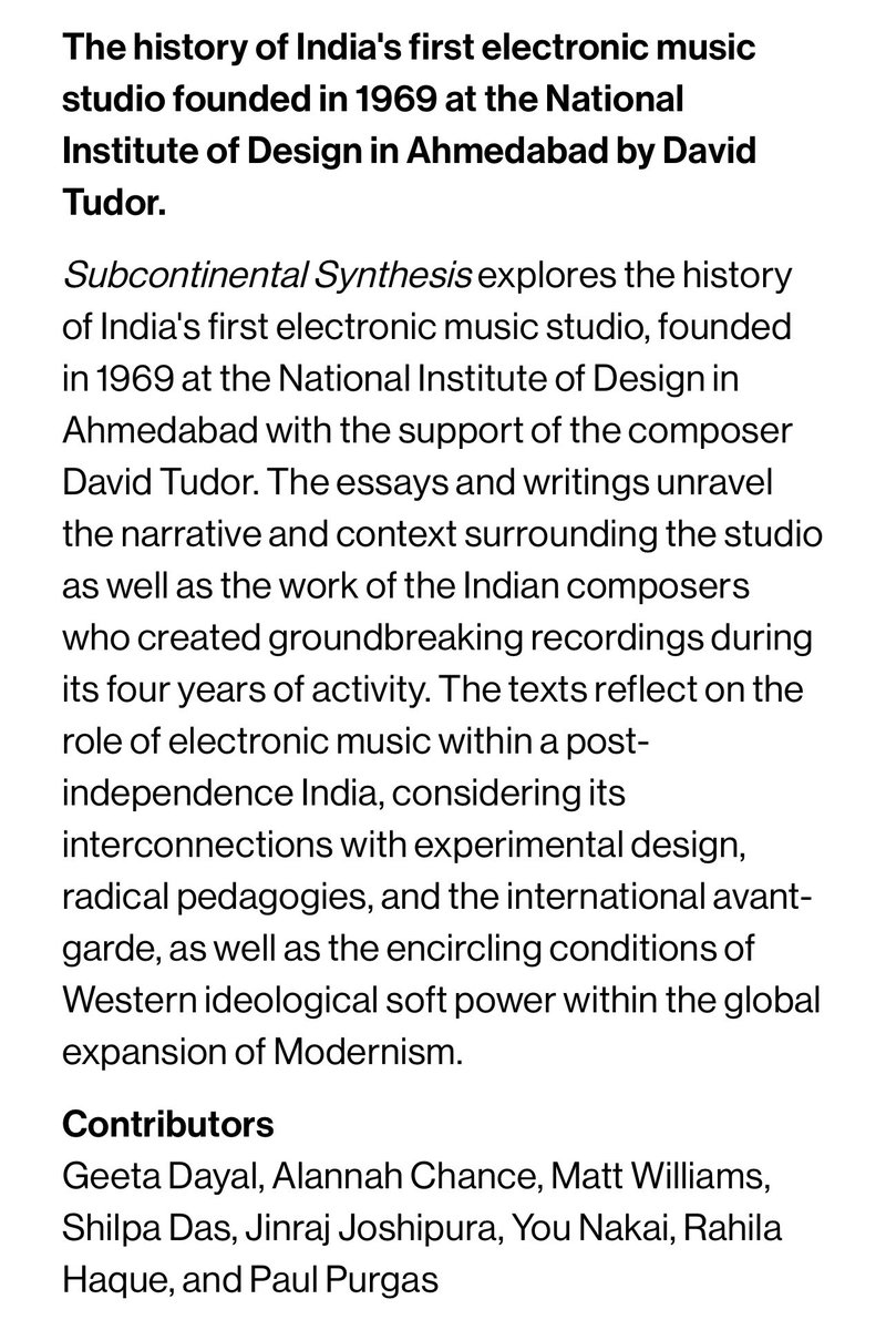 Surely some of the most exciting things coming out this year:

• 2LP release of “The NID Tapes: Electronic Music from India 1969-1972”
• The book “Subcontinental Synthesis: Electronic Music at the National Institute of Design, India 1969-1972”