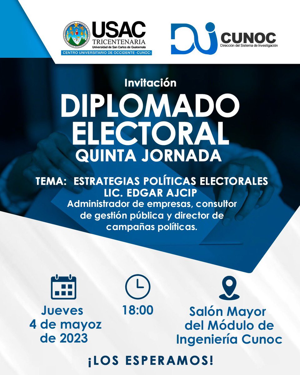 dicunoc's tweet photo. DIPLOMADO ELECTORAL 
Quinta jornada https://t.co/G2emty978y