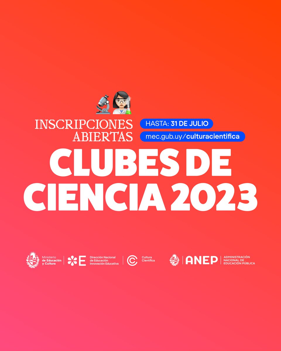 ccientificauy's tweet photo. Convocatoria a centros educativos, sociales, deportivos y barriales donde funcionen Clubes de Ciencia o deseen formar uno.
Registro a través del formulario:

https://t.co/f5nbFw22bJ

Mayor información https://t.co/0OPSosbUDE

#culturacientificauy
#clubesdecienciauy
#steamuy https://t.co/koCBndSdIE