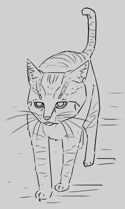 線画が苦手を克服しようキャンペーン第一弾、猫。 はい爆死!ww
