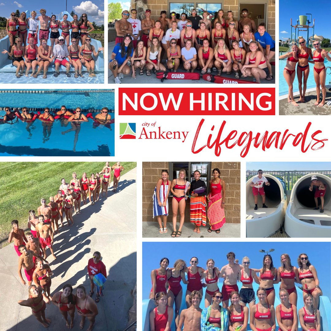 Are you ready for summer? It's not summer without the pools and the pools can't open without lifeguards! We need you - apply for the best summer job in Ankeny! Starting pay is $14.50 for lifeguards and $16.50 for swim instructors. Learn more/apply at ankenyiowa.gov/Lifeguard now.