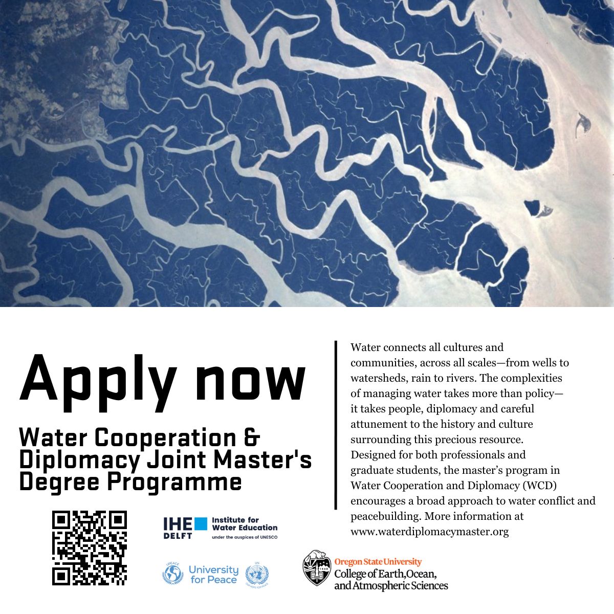 Water diplomacy is critical, now more than ever. We are proud to be part of the partnership sponsoring this master's program in Water Cooperation and Diplomacy. Applications are open now -- please join us!
#water #diplomacy #cooperation #waterpolicy