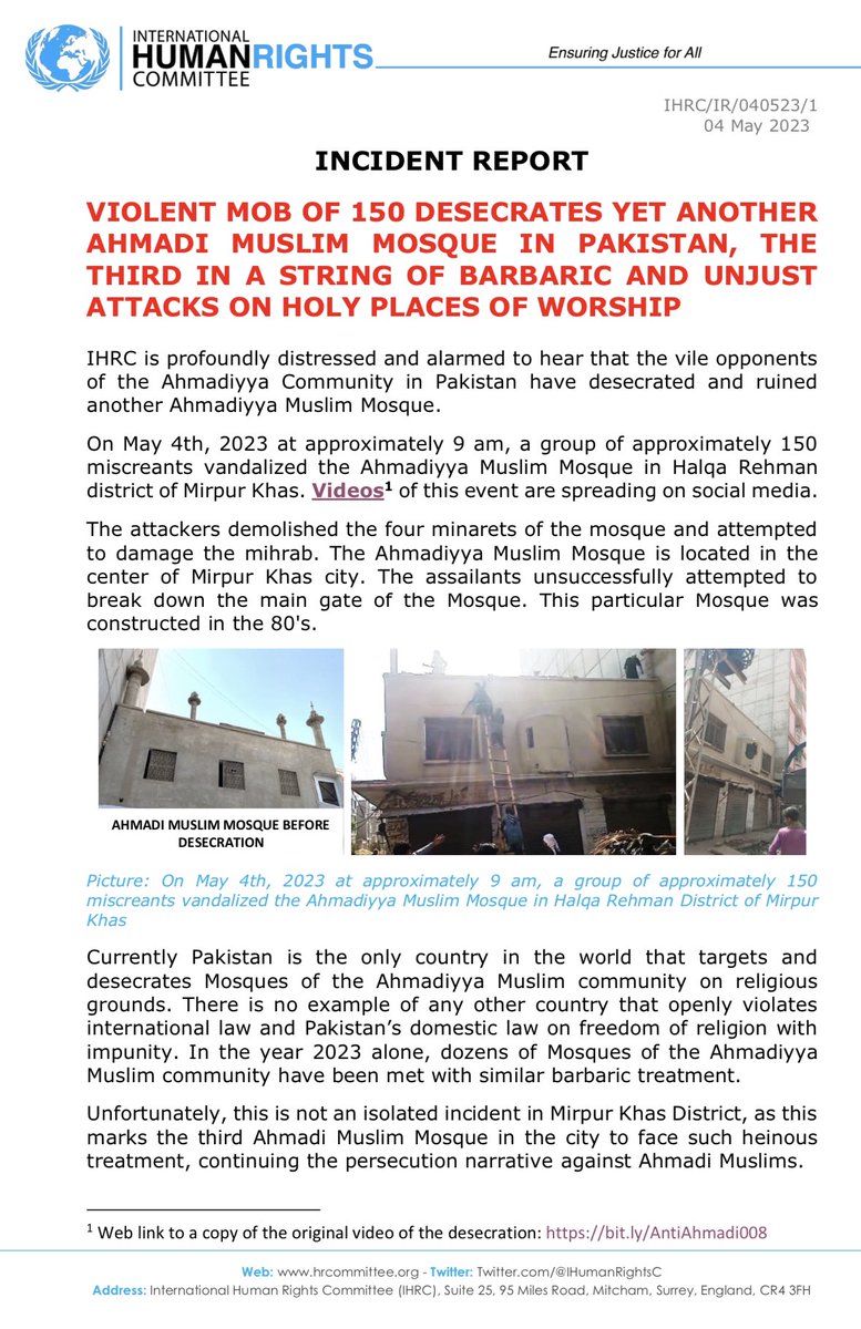 IHumanRightsC's tweet photo. ⚠️ INCIDENT REPORT

VIOLENT MOB OF 150 DESECRATES YET ANOTHER AHMADI MUSLIM MOSQUE IN PAKISTAN 🇵🇰 

THE THIRD IN A STRING OF BARBARIC AND UNJUST ATTACKS ON HOLY PLACES OF WORSHIP

⬇️ Full report https://t.co/ZYvFqC6JI7