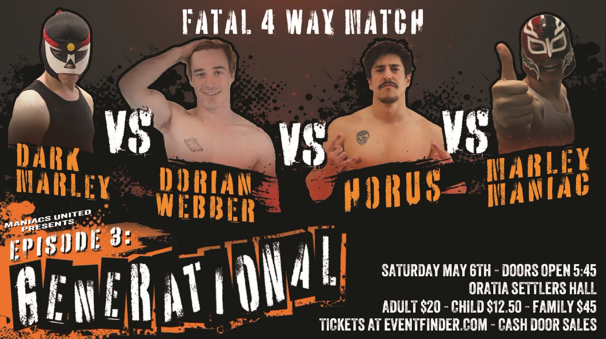 maniacsunited's tweet photo. They’ll be fun times in this match we’re sure.

Doran Webber, the man who hasn’t apparently lost, v @HORUS_CTRL , the man who barely loses right now v our fun, kooky &amp; mysterious trainee graduates.

Tomorrow night it’s fatal four way action! 

#thingstodo #prowrestling https://t.co/MBJGxULmsk