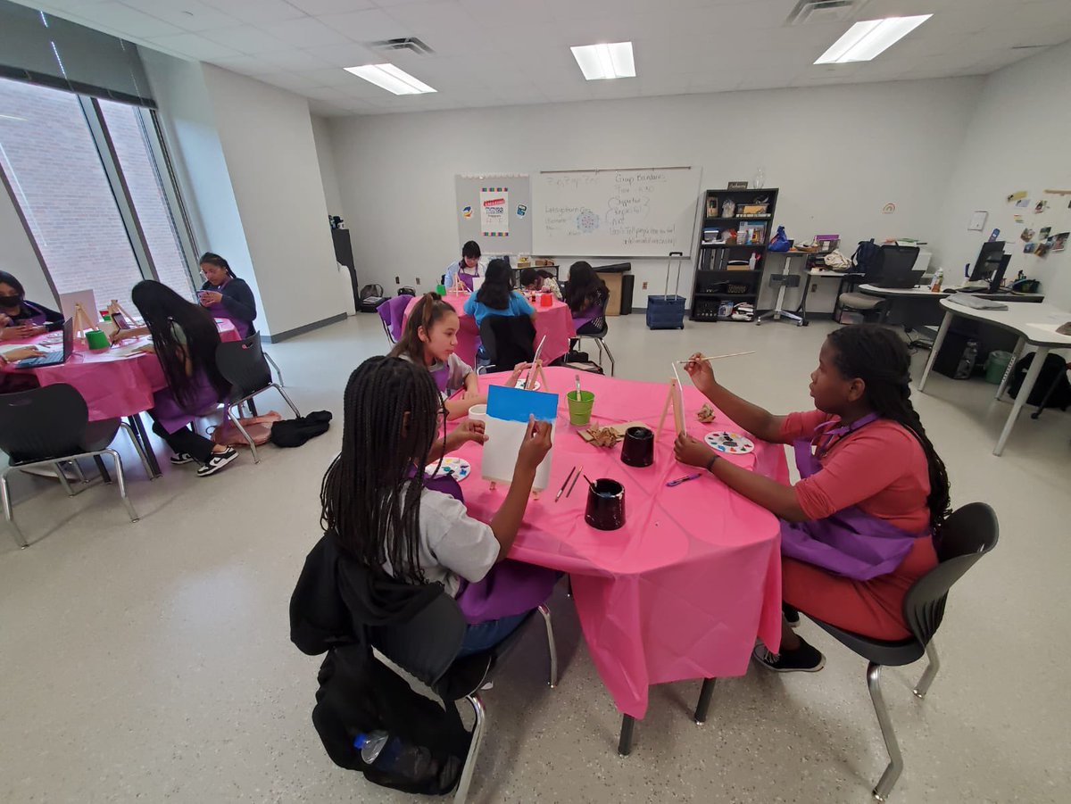 _mrsharris's tweet photo. Mrs. Boyer and I just hosted a heartwarming meeting where the girls made beautiful paintings to express their love and gratitude towards a mother-like figure in their lives. It's wonderful to see the power of art and the importance of showing appreciation! #GirlsClub #Gratitude https://t.co/GMfdpP5VGt