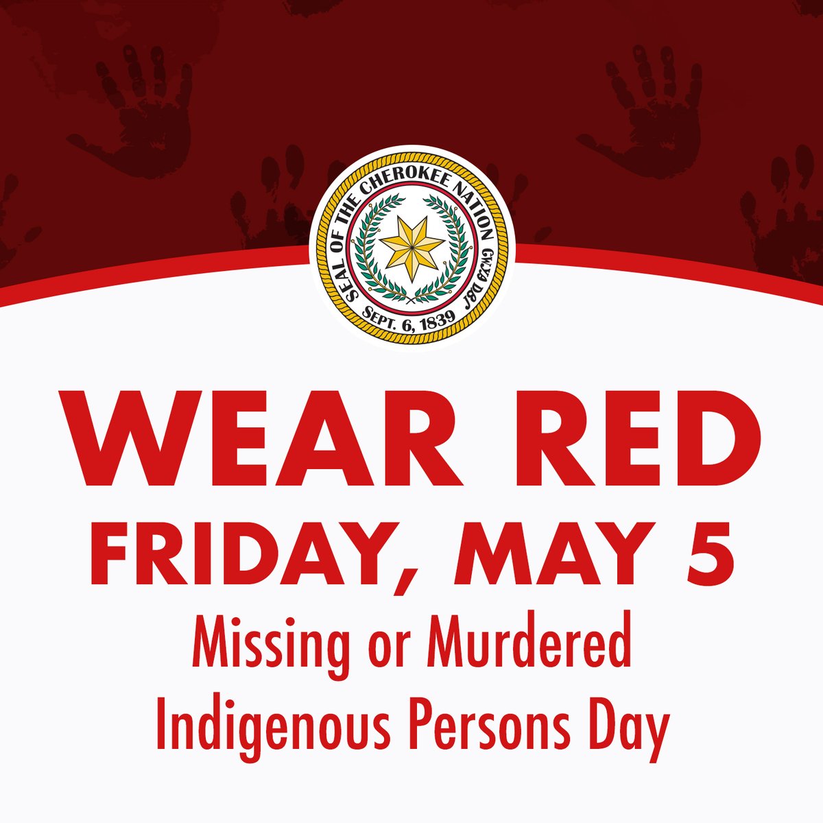 We’ll be wearing red here in the Cherokee Nation tomorrow for the National Day of Awareness for Missing or Murdered Indigenous Women and Girls to show support for the Missing or Murdered Indigenous People movement. Join us by wearing red wherever you are! ❤️ #MMIP #WhyWeWearRed