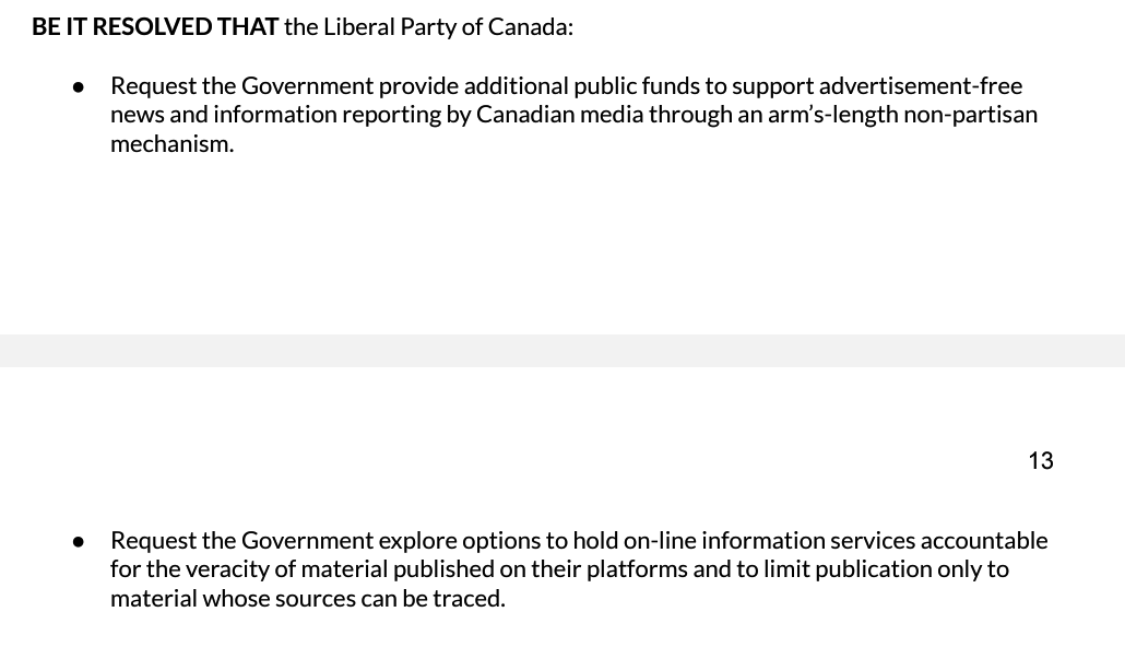 mgeist's tweet photo. Liberal Party policy proposal calls for online information services "to limit publication only to material whose sources can be traced.” An obvious violation of freedom of expression was voted as one of the top 20 policy resolutions for party discussion. 
https://t.co/NsZYKMoCKP https://t.co/Dan2OOvhon