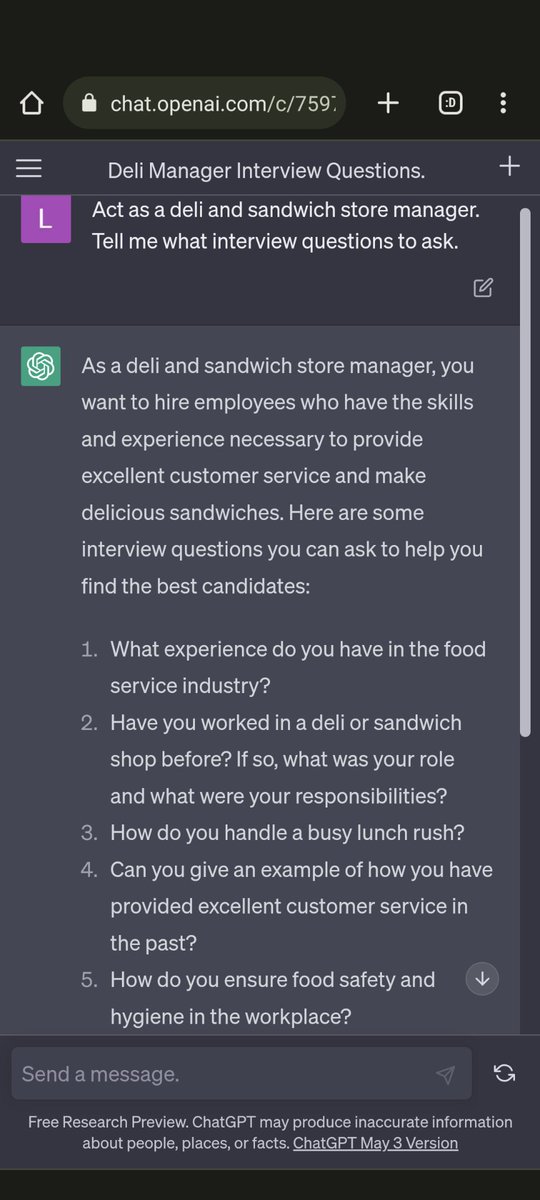 lgebman's tweet photo. @IAmPascio I forgot I had an interview and didn't prep... Chatgpt to the rescue... https://t.co/fxzROtOWvK