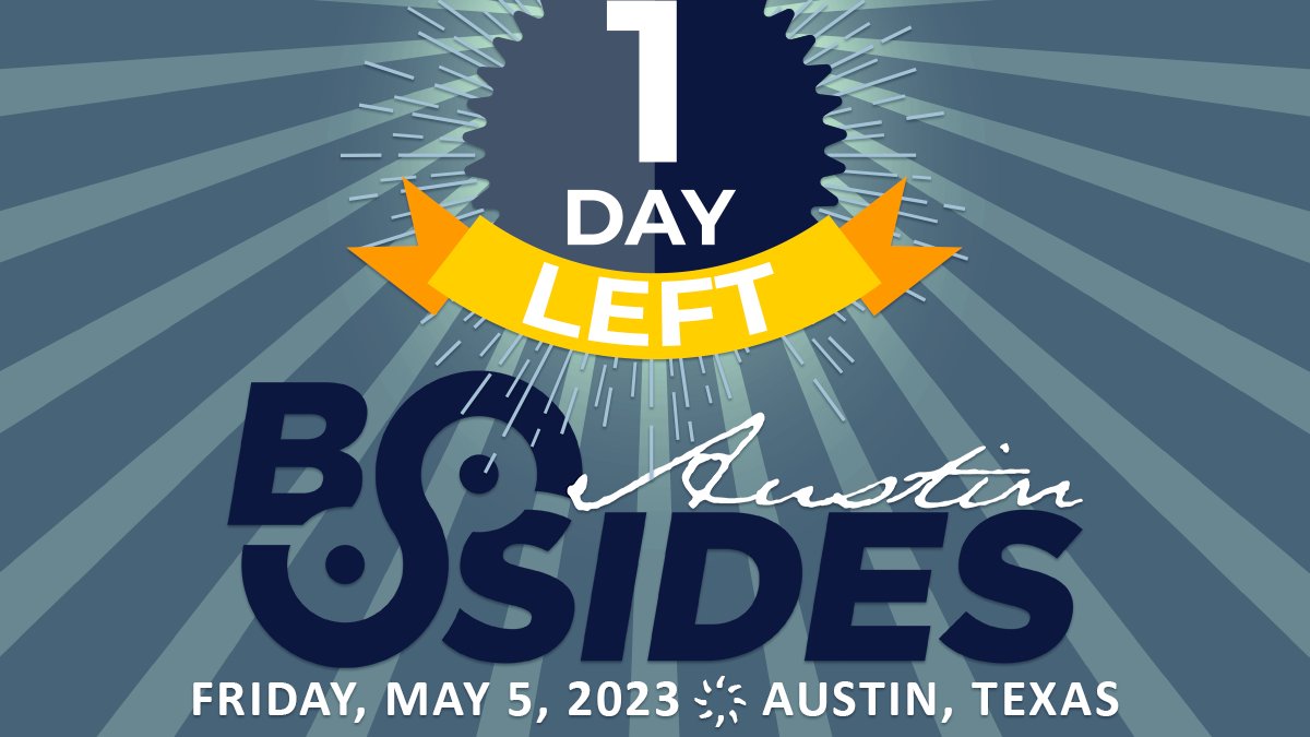 Just one more sleep until #BSides Austin 2023. Can't wait to see y'all tomorrow!

Schedule &amp; speaker bios: bsidesaustin.com/schedule/
Parking pass: bsidesaustin.com/location/ 

#infoseccommunity #bsides #infosec #cybersecurity #security <a href="/SecurityBSides/">Security BSides</a> <a href="/BSidesSATX/">BSides San Antonio / BSidesSATX</a> <a href="/AustinISSA/">Austin ISSA</a>