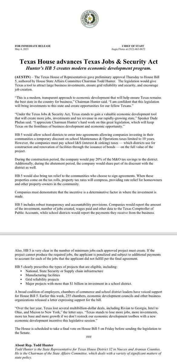 toddahunter's tweet photo. Texas House advances Texas Jobs &amp; Security Act #HB5 #txlege https://t.co/so7tCzTMZj