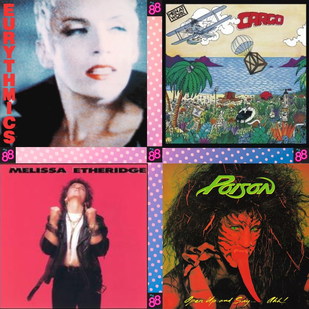 These iconic albums came out this past week in the 80s, which is your favourite?
Be Yourself Tonight #Eurythmics 
Cargo #MenAtWork 
Melissa Etheridge #MelissaEtheridge 
Open Up and Say ... Aah! #Poison