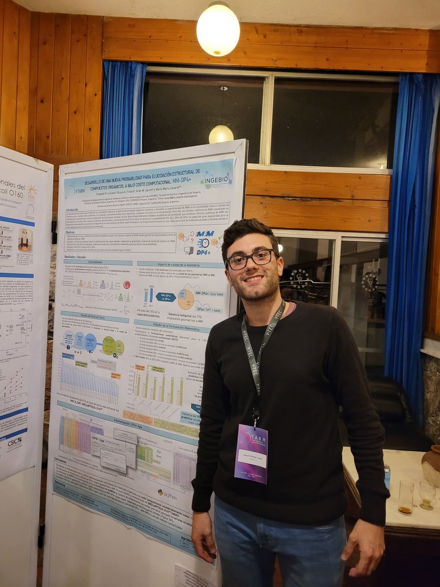 NMRLabCordoba's tweet photo. "DESARROLLO DE UNA NUEVA PROBABILIDAD PARA ELUCIDACIÓN ESTRUCTURAL DE COMPUESTOS ORGÁNICOS, A BAJO COSTO COMPUTACIONAL: MM-DP4+" con @Zequi_Luciano #VTARM #SmallMolecules #NMR #Conference https://t.co/bHiH9WUfFO
