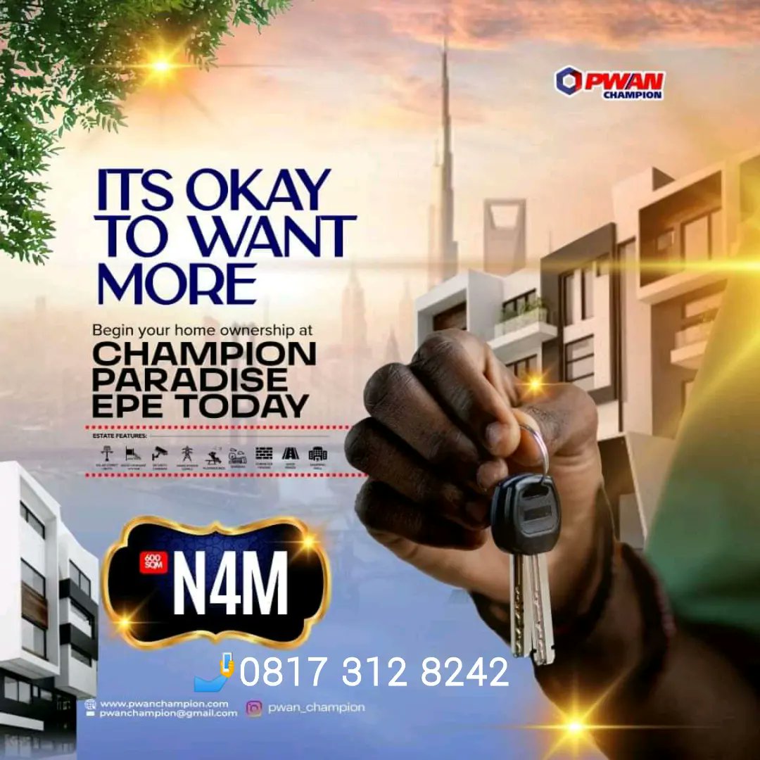 PwanHomesInvest's tweet photo. DESTINATION #EPE 

Everyone tags Epe, Lagos as a town of Beauty, Commerce and Nature.
This is why #investors are choosing to own #REAL_ESTATE in Epe. 

🤳 +234 81 7312 8242
#InvestmentOppurtunity 
#LekkiEpeExpressway
#investInEpe
#Lagos
Nigerian | Messi | Ronaldo | World Cup https://t.co/H1DFpaW4aG