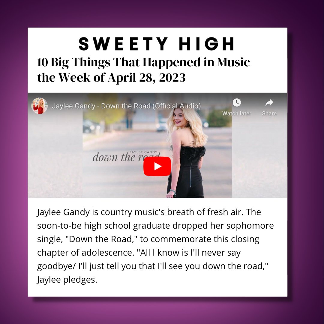 JayleeGandy's tweet photo. Thank you so much @sweetyhigh for featuring “Down the Road”! 🤩 Be sure to check out the full article at https://t.co/1gH1ImG15z https://t.co/G2i8H19vX1
