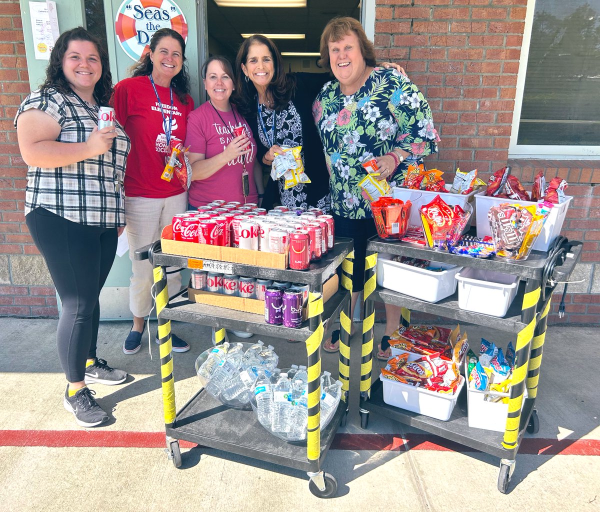 FreedomVolusia's tweet photo. The Freedom Sunshine cart was on the move today delivering room service to all teachers and staff for Teacher Appreciation Week! https://t.co/8Rf5fd0ZAX