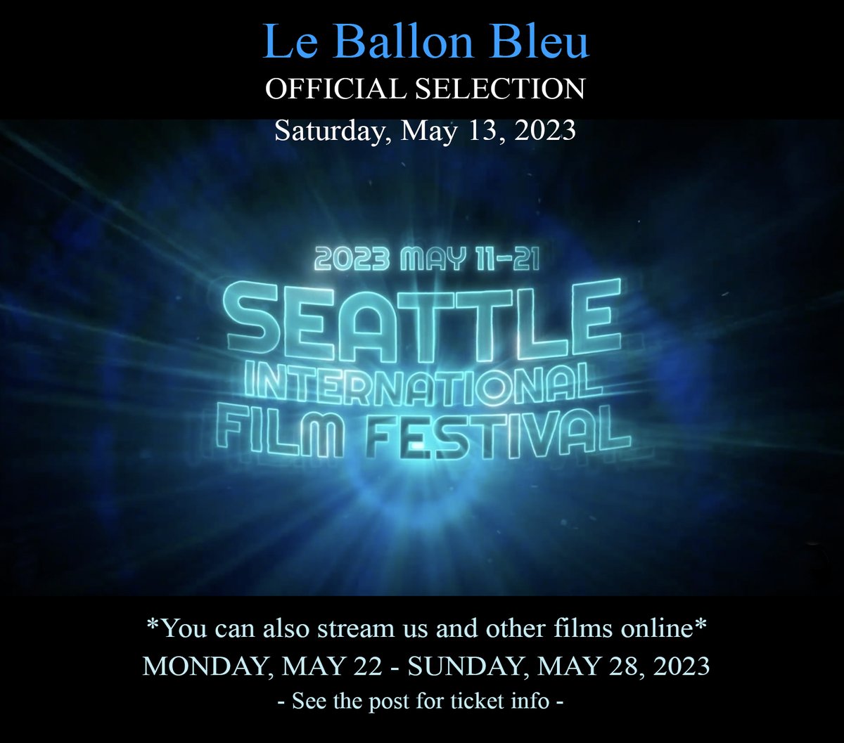WanderGriffin's tweet photo. Le Ballon Bleu has been chosen to screen in the world renowned Seattle Int'l Film Festival. This is our 2nd OSCAR qualifying film festival. You can also STREAM films from the festival - see link below. @SIFFnews #ShotoniPhone @FilmicPro @WomenInFilm 

https://t.co/DynSiWuZqu https://t.co/IuBdEEUkdW