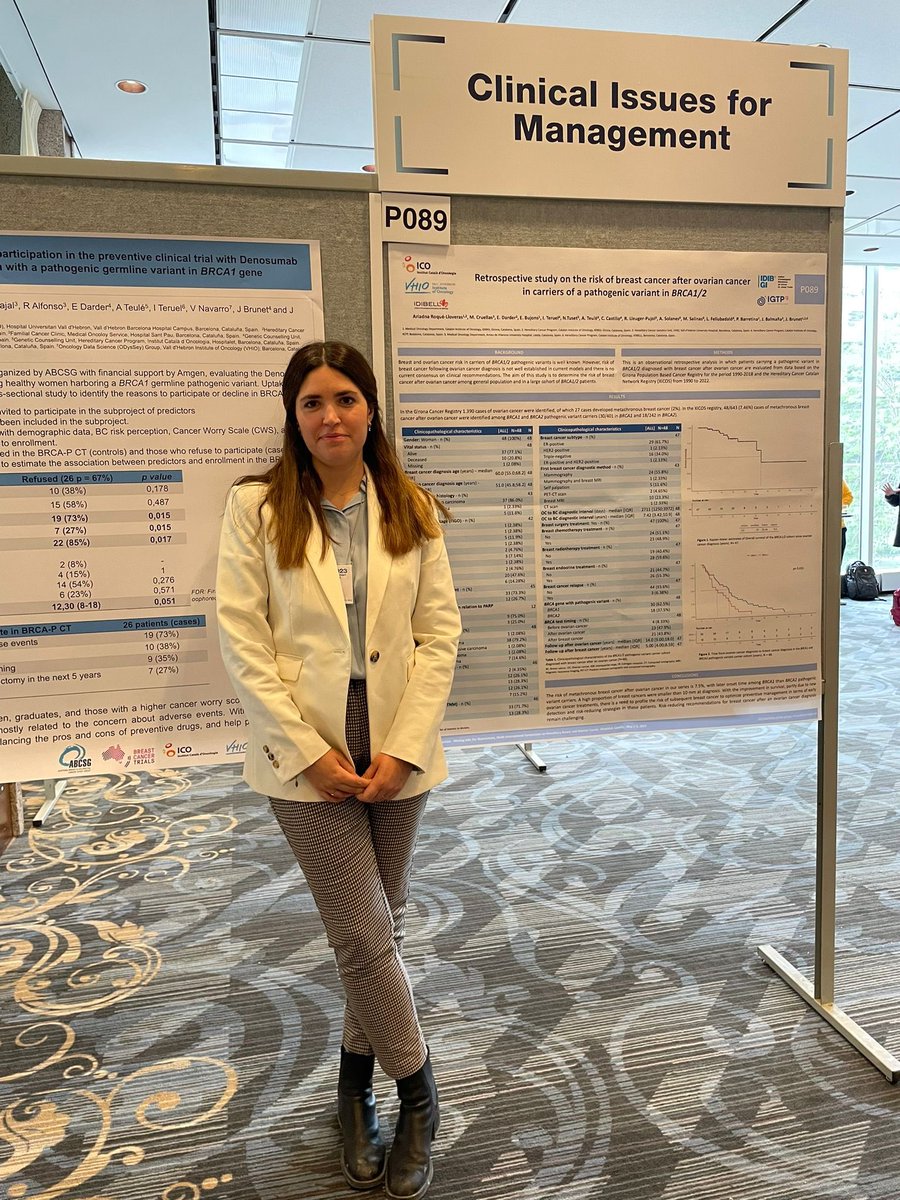 Breast after Ovarian Cancer in BRCA1/2 pathogenic variant carriers. Molt contenta de compartir el projecte a Montréal, Canada al #BRCAsymposium2023