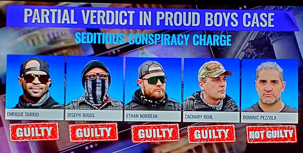 #ProudBoys guilty as charged. There are consequences to making bad choices. They will spend a long time in prison and #Trump will not be standing by for them.