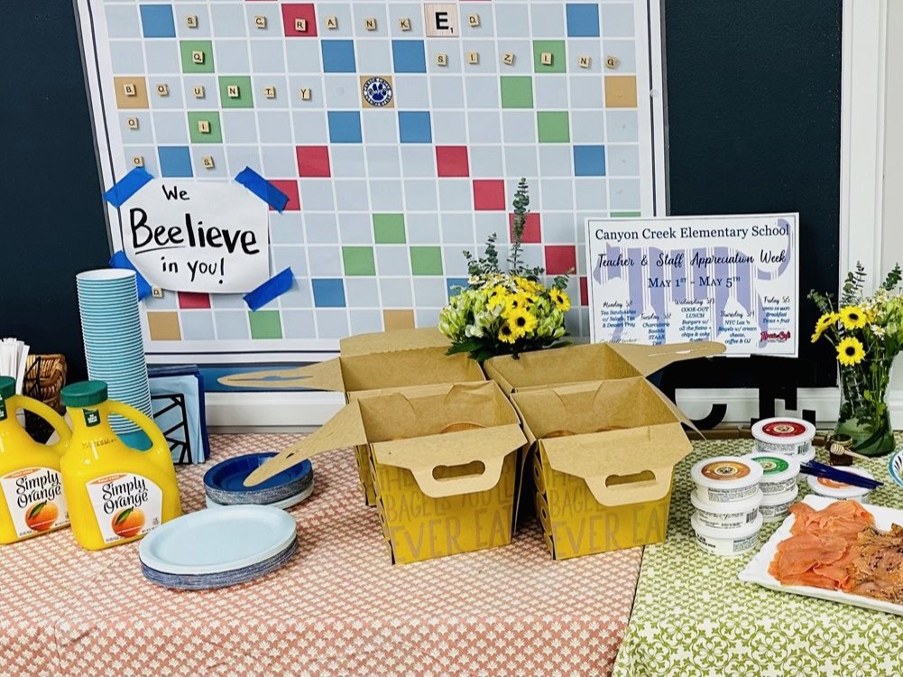 Capers, anyone?! The CCE Staff was treated to a NY style lox bagel spread for a protein packed healthy breakfast option this morning. 💙🤍

#ccecougars #teacherappreciationweek #cougarpride