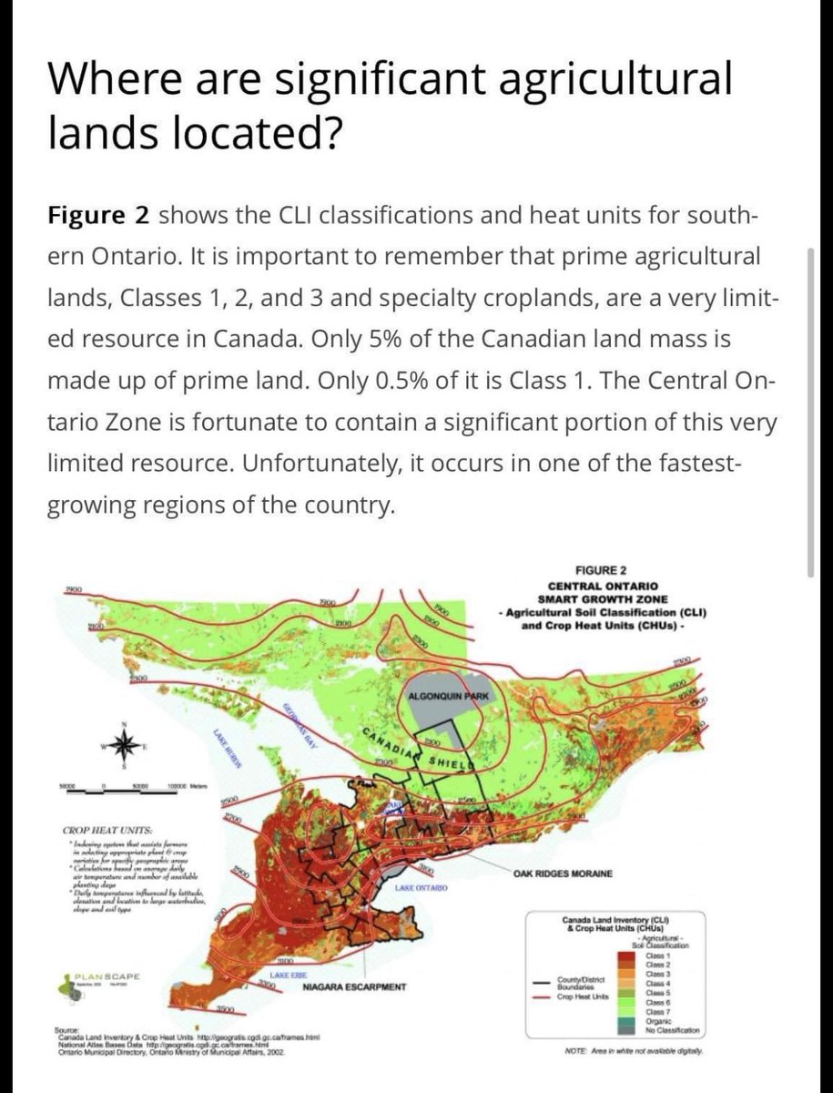 Gasp4Change's tweet photo. Only 5 % of the Canadian land mass is made of prime land. Only 0.5% is Class 1. Ford is removing great swaths of it with all the urban boundary expansions. https://t.co/4BDP10zWfr