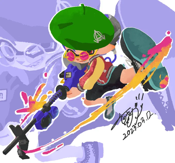 1枚目、贈り物だけどお気に入り 2枚目、何気に単体だすの初めてなあめこ   #絵師さんのスプラ絵と人絵が見たい ちょっと雰囲気似てるチョイス