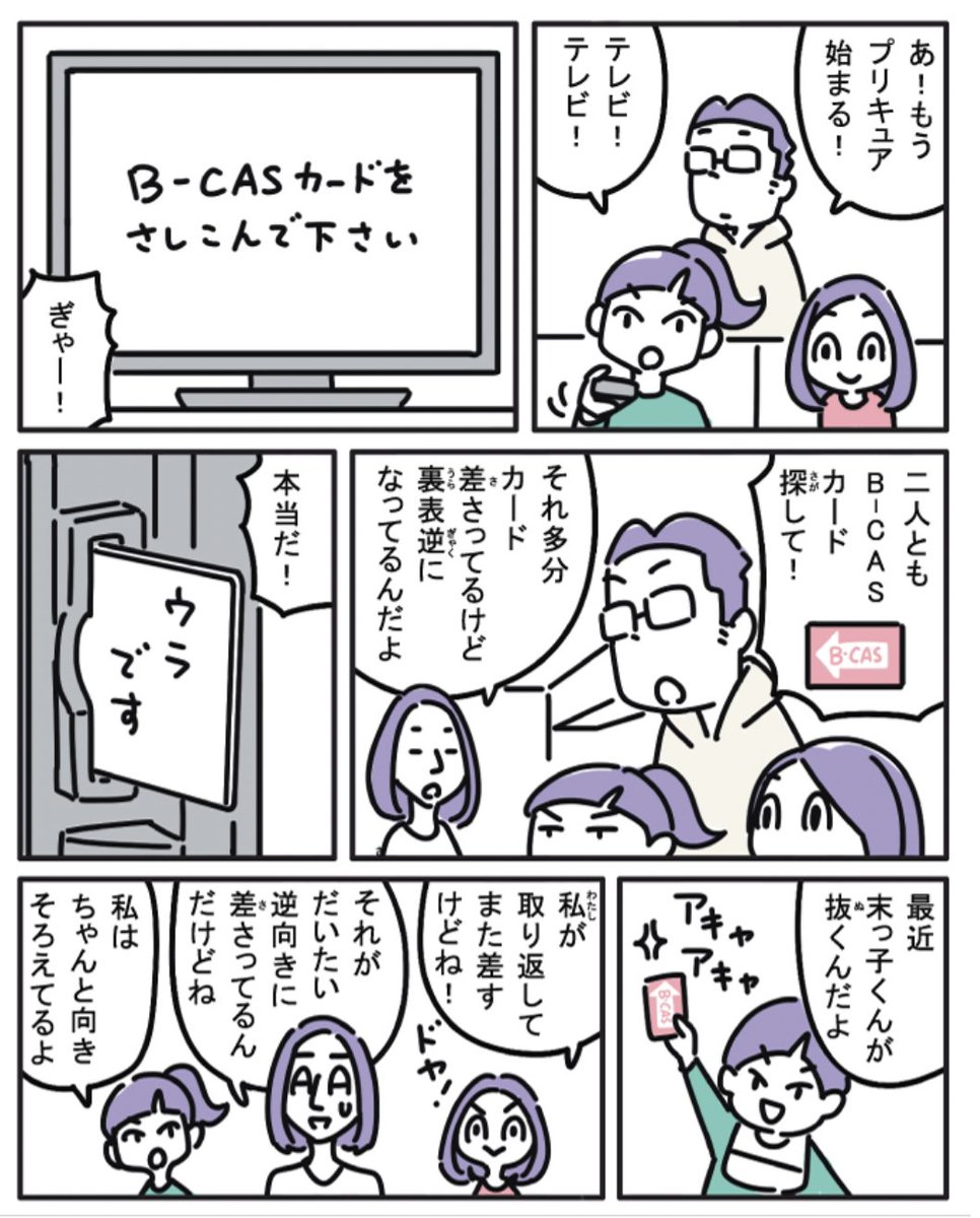 こどもの日だから、この際言いたいんだけど、テレビのB-CASカードの差し込み口は子供の手が届かないところに作ってほしい。抜くんだわ。何度も何度も。てか、あの位置って、絶対そういうこと想定してないと思う。   #子供の日 #こどもの日