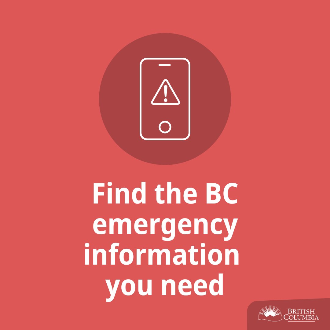 Stay up to date with the latest #BCFlood and #BCWildfire info:
@BCGovFireInfo for wildfire news and updates
@PreparedBC to prepare for emergencies
@ECCCWeatherBC for weather alerts
@EmergencyInfoBC for latest updates
@DriveBC for road conditions
@TranBC for highway disruptions