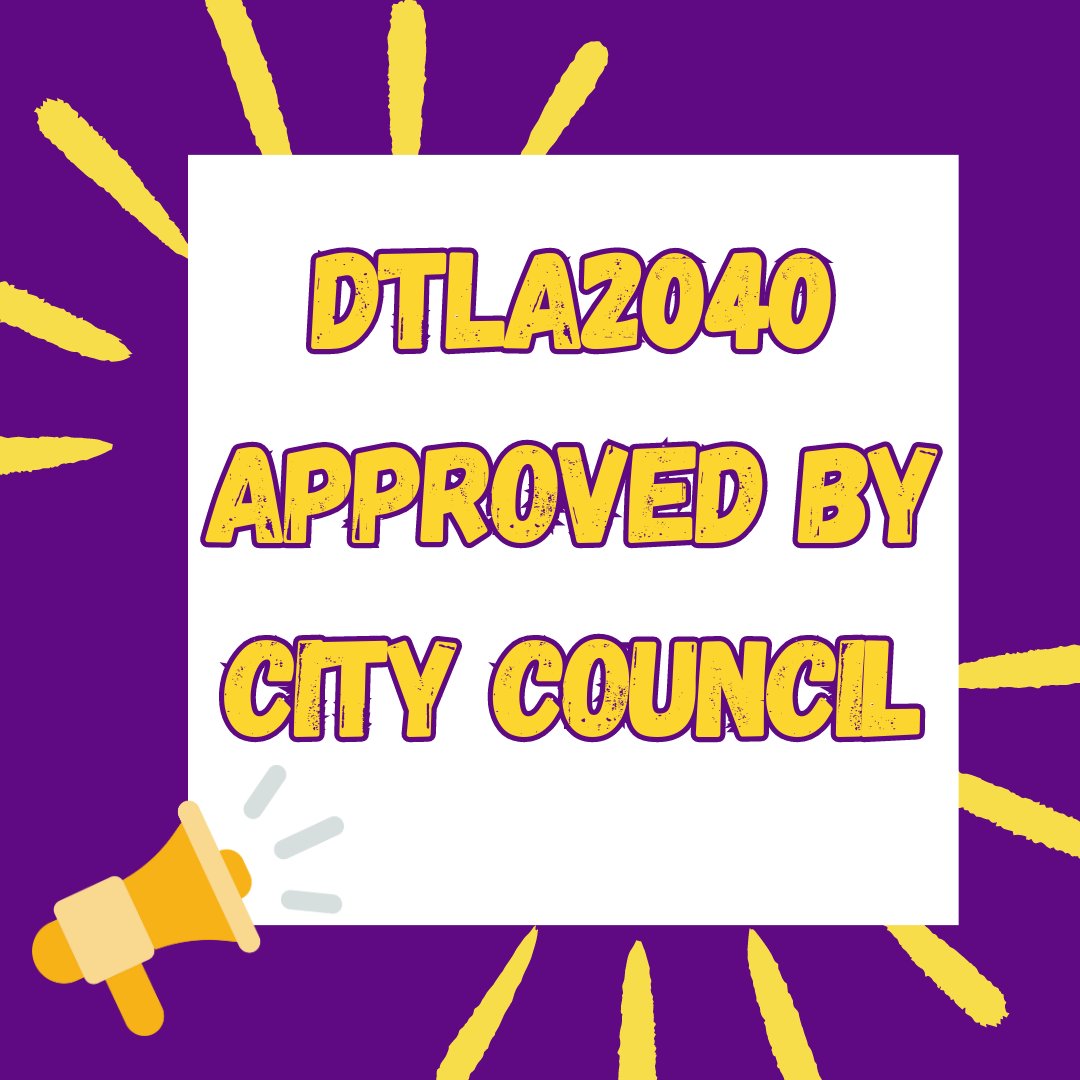 Central City United is excited to share that DTLA 2040 was adopted by City Council yesterday!  Thanks to the people of Skid Row, Chinatown & Little Tokyo & all of our allies and partners, we got some great wins in the Plan 👇