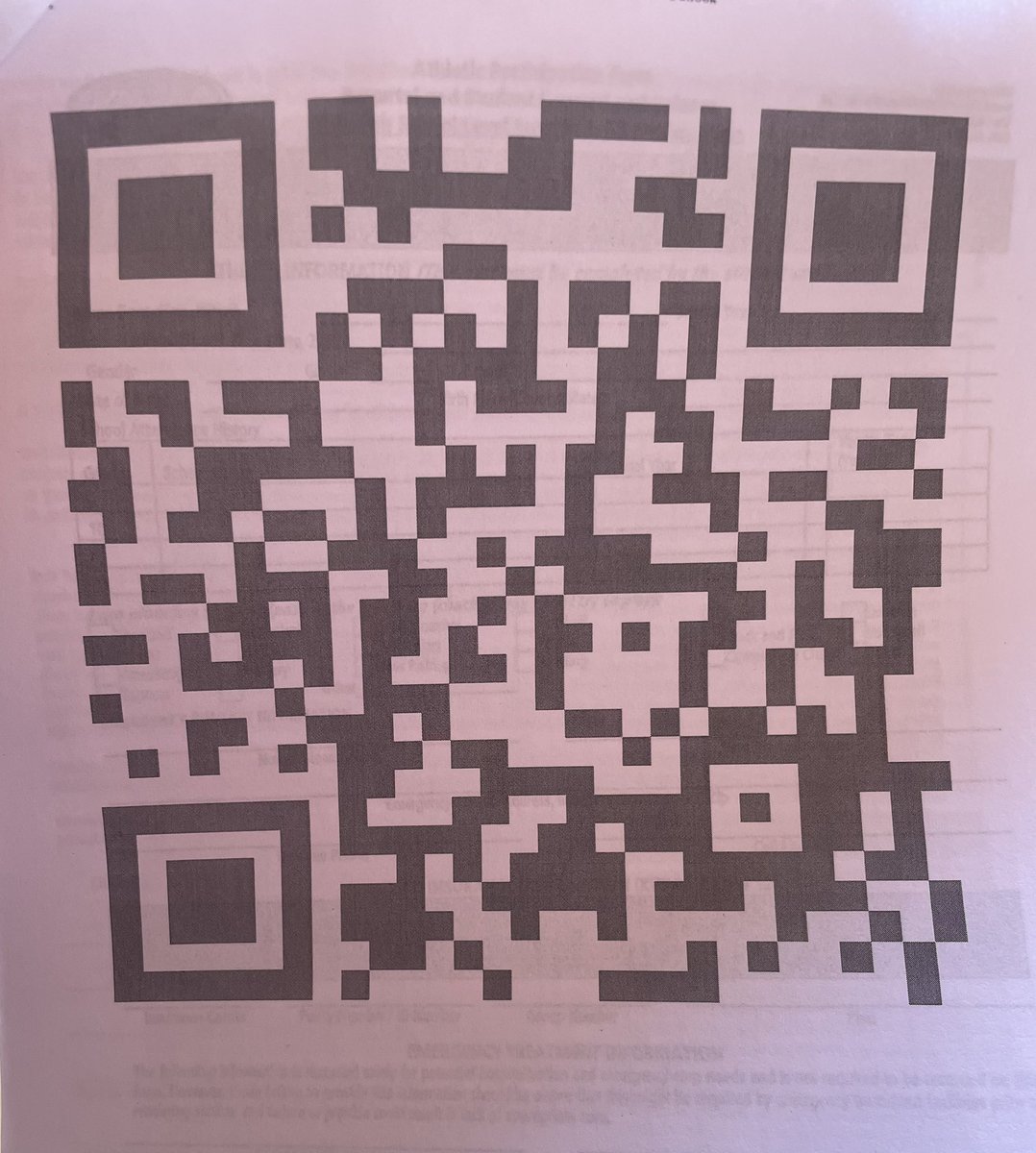 This is the QR code that will take parents/guardians to the required online forms for 23/24 sport participation forms. Paper physical forms are still required and need to be filled out then pictures can be uploaded here The school will no longer be keeping hard copies of physical