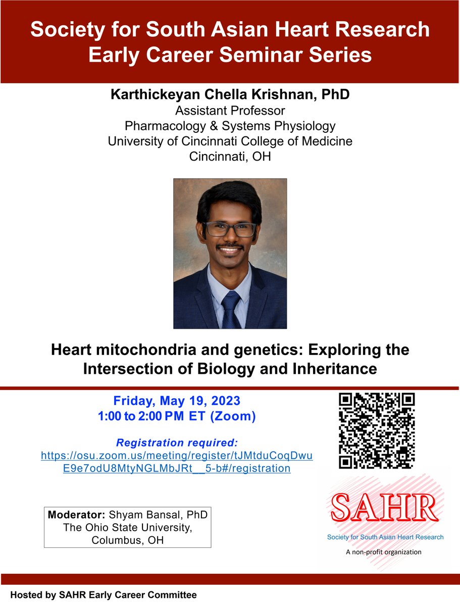 Society for South Asian Heart Research (SAHR) (@southasianheart) on Twitter photo <a href="/SouthAsianHeart/">Society for South Asian Heart Research (SAHR)</a> invites you to next Seminar by Dr. Karthickeyan Krishnan on 05/19, 1 PM ET. Register at osu.zoom.us/meeting/regist⦠@BCVSEarlyCareer <a href="/ATVBEarlyCareer/">ATVB Early Career Committee</a> <a href="/ECI_ISHR/">Early Career Investigators @ISHR North America</a> <a href="/ECVRtweets/">Early-Career Cardiovascular Researchers (ECVR)</a> <a href="/ISHR_NAS/">ISHR North American Section</a> <a href="/ISHR_AUS/">ISHR Australasian Section</a> @SAAcademia @researchsaves #SouthAsianHeart #CardioTwitter #mitochondria <a href="/SouthAsianHeart/">Society for South Asian Heart Research (SAHR)</a> invites you to next Seminar by Dr. Karthickeyan Krishnan on 05/19, 1 PM ET. Register at osu.zoom.us/meeting/regist⦠@BCVSEarlyCareer <a href="/ATVBEarlyCareer/">ATVB Early Career Committee</a> <a href="/ECI_ISHR/">Early Career Investigators @ISHR North America</a> <a href="/ECVRtweets/">Early-Career Cardiovascular Researchers (ECVR)</a> <a href="/ISHR_NAS/">ISHR North American Section</a> <a href="/ISHR_AUS/">ISHR Australasian Section</a> @SAAcademia @researchsaves #SouthAsianHeart #CardioTwitter #mitochondria
