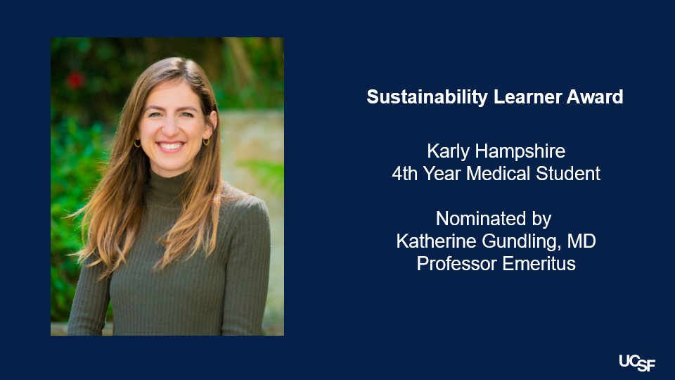 SustainUCSF's tweet photo. UCSF Sustainability Awards #UCSFproud of you @HampshireKarly #UCSFGreenEvents https://t.co/DcyBI6c6dZ