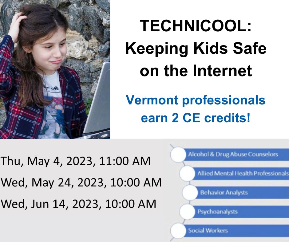 As parents and caregivers, we want young people to be safe online. The world has changed very rapidly with technology, and it can be hard for adults to keep up. Come join us for this important training. Vermonters use promo code VERMONTER. pcavt.org/upcoming-adult…
#onlinesafety