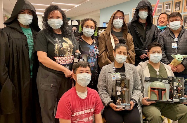 KPLACounty's tweet photo. The force is strong @KP_LAMC! Today, staff prepared a #StarWars celebration for patients in the Pediatric Hematology/Oncology department—bringing joy, laughs, and toys for all. #MayThe4thBeWithYou https://t.co/WW0I7aqtAQ