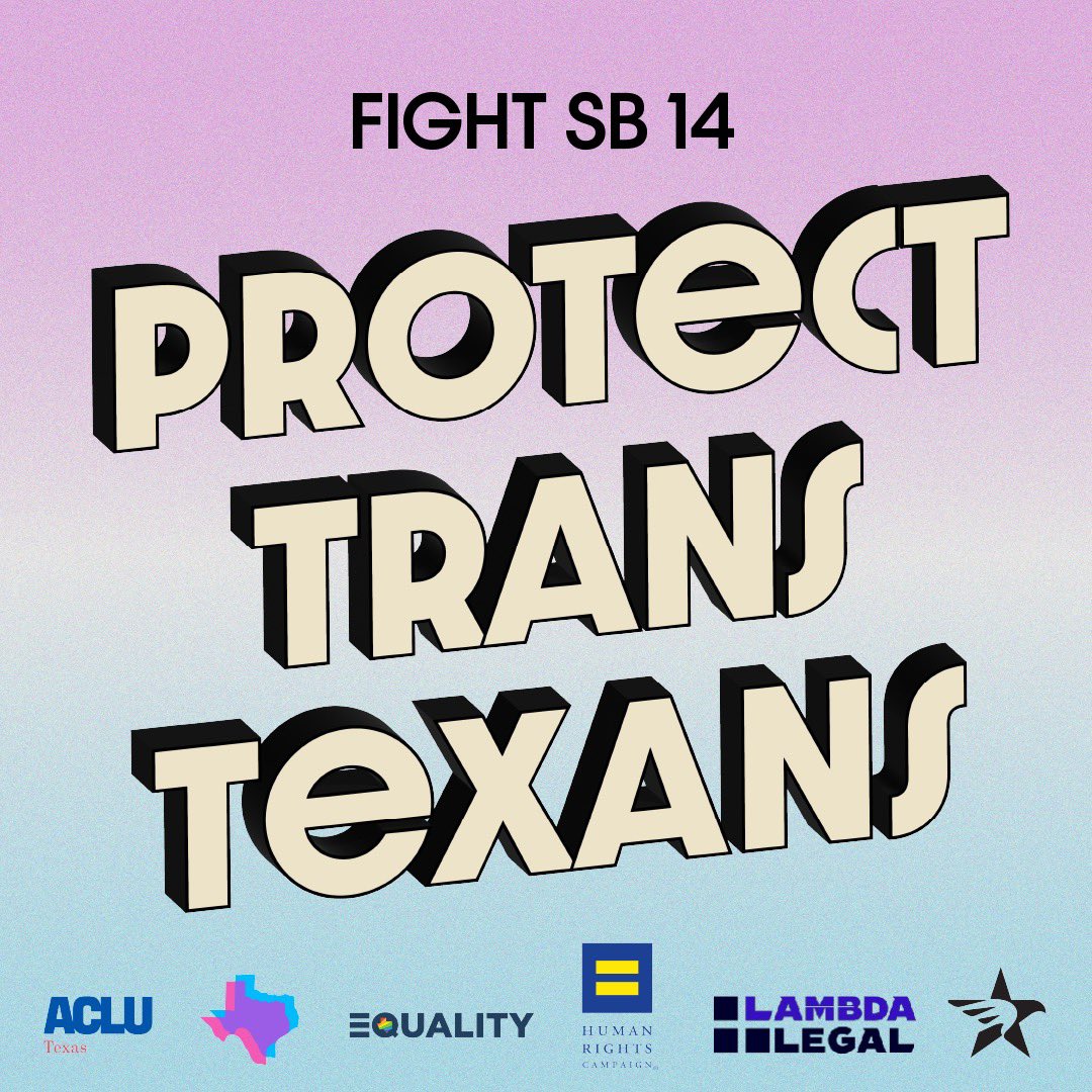 #TXLege Action Alert!

SB 14 will be back on the house floor on Friday, May 5. 

We need Texans back at the Capitol to show legislators that we are not backing down, and we refuse to be silenced.

RSVP: bit.ly/nosb14

#lgbtq #lgbtqrights #transtexas #protecttranskids