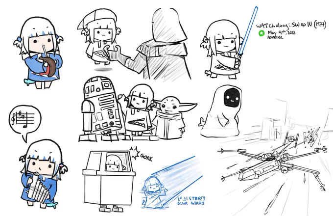 Gura member stream doodles today for A New Hope watchalong!  #gawrt