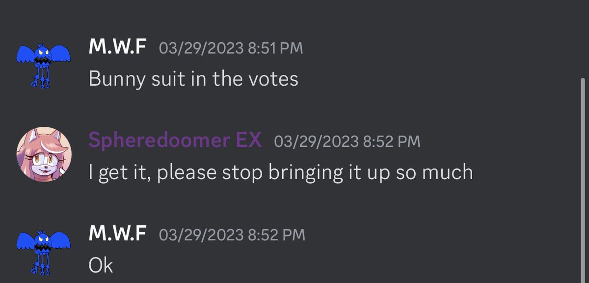 Spheredoomer_EX's tweet photo. //-bringing up the bunny suit joke I did for a poll once, constantly. https://t.co/opzH1znNxh