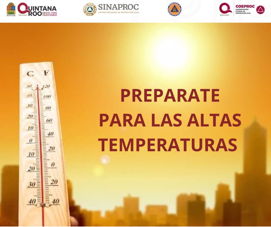 MaraLezama's tweet photo. De acuerdo con la @conagua_mx una #OndaDeCalor ☀️🥵 en #QuintanaRoo está afectando, principalmente, a José María Morelos y Felipe Carrillo Puerto. @ProtCivil_QRoo recomienda a la población evitar exponerse a la radiación solar por tiempos prolongados, hidratarse adecuadamente, poner atención especial en enfermos crónicos, niños y adultos mayores, así como atender las indicaciones del sector salud y de Protección Civil.