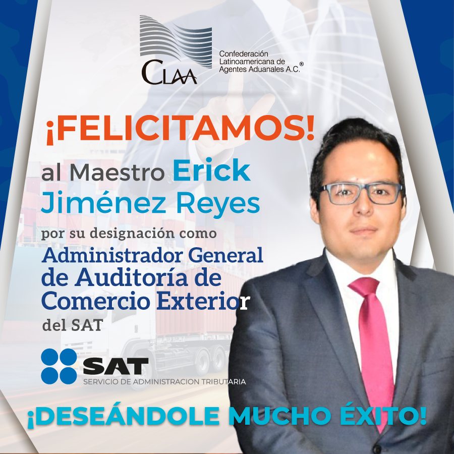 ClaaMx's tweet photo. ¡Felicitamos! al Mtro. Erick Jiménez Reyes por su designación como Administrador General de Auditoría de Comercio Exterior (AGACE) del @SATMX.
¡Deseándole mucho éxito!
#SAT #AGACE #ComunidadCLAA #AgenteAduanal #Aduanas #Designación https://t.co/Fv1oekj3l6
