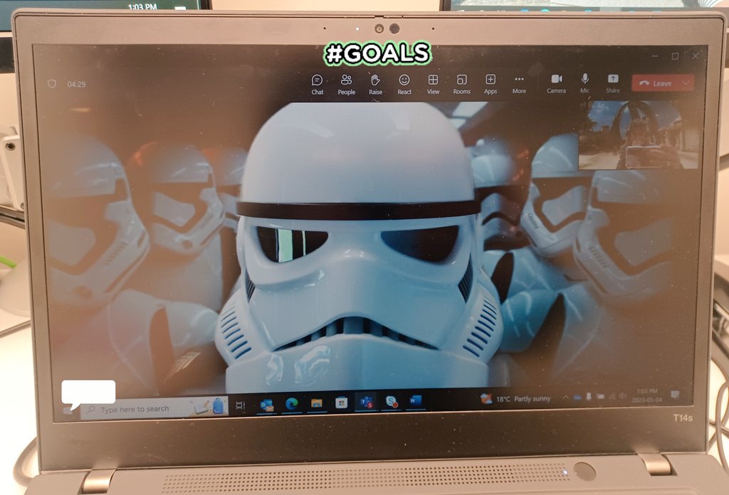 skinnyonsafety's tweet photo. When you have a Teams Meeting on May 4th and your colleague knows you're a fan. #StarWarsDay #MayThe4thBeWithYou #iamstilllaughing #nerdstogether https://t.co/QIhzgI1dY6