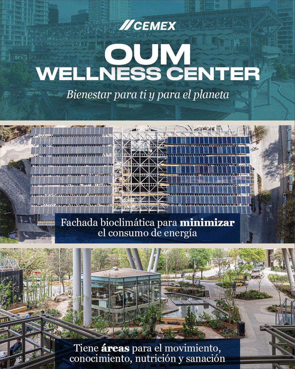 Para el proyecto de Oum Wellness Center en Nuevo León, el Centro de Innovación y Desarrollo de #Cemex en Suiza, brindó asesoría para una fachada bioclimática que minimiza el consumo de energía y contribuye a la sostenibilidad del lugar.  #ConstruyendoUnMejorFuturo