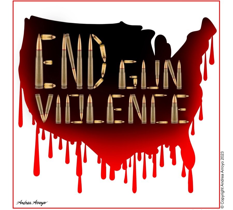 andreaarroyoart's tweet photo. "#EndGunViolence" When will we make it stop? Publ @thenation
Day 1155 Sheltering in love
#AndreaArroyoArt #ArtAsSolidarity #MexicanNewYorker #gunviolence #guncontrol #controlguns #gunskill #stopgunviolence #endgunviolencenow #endgunviolencetogether
@ArtsCRNY @CartooningPeace https://t.co/7p1C1b5IAU