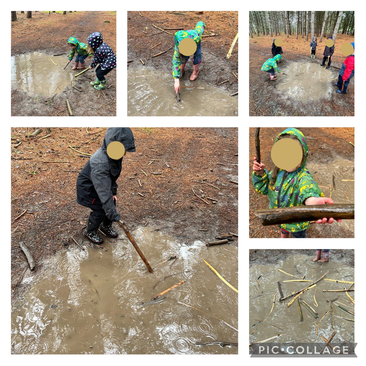 Creative thinking by students in KMB <a href="/StirlingPS/">Stirling PS</a> in our Learning Forest .  The big puddle was their fish pond and they used long sticks as fishing poles and used the small sticks as fish #outdoorlearning #kindergartenfun #learningforest #rainyday
