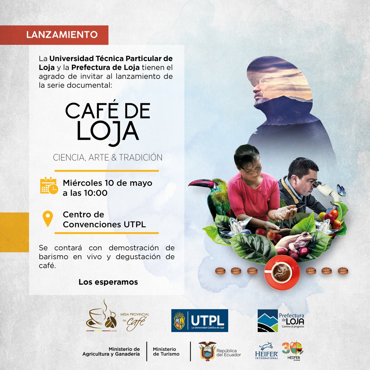 🇪🇨☕ La <a href="/utpl/">🎓 UTPL</a> y <a href="/prefecturaLoja/">Prefectura de Loja</a> presentan la serie documental “#CaféDeLoja: ciencia, arte y tradición”, una contribución desde la academia a la valorización del café lojano y su aporte a la economía local.

Participa de su estreno en exclusiva:
🗓️10 de mayo | Campus UTPL, #Loja.
